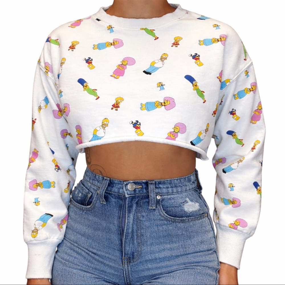 The Simpsons White Cropped Sweatshirt